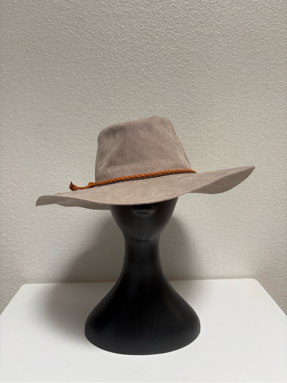 Altar'd State Taupe Suede Wide-Brim Hat with Brown Braided Band